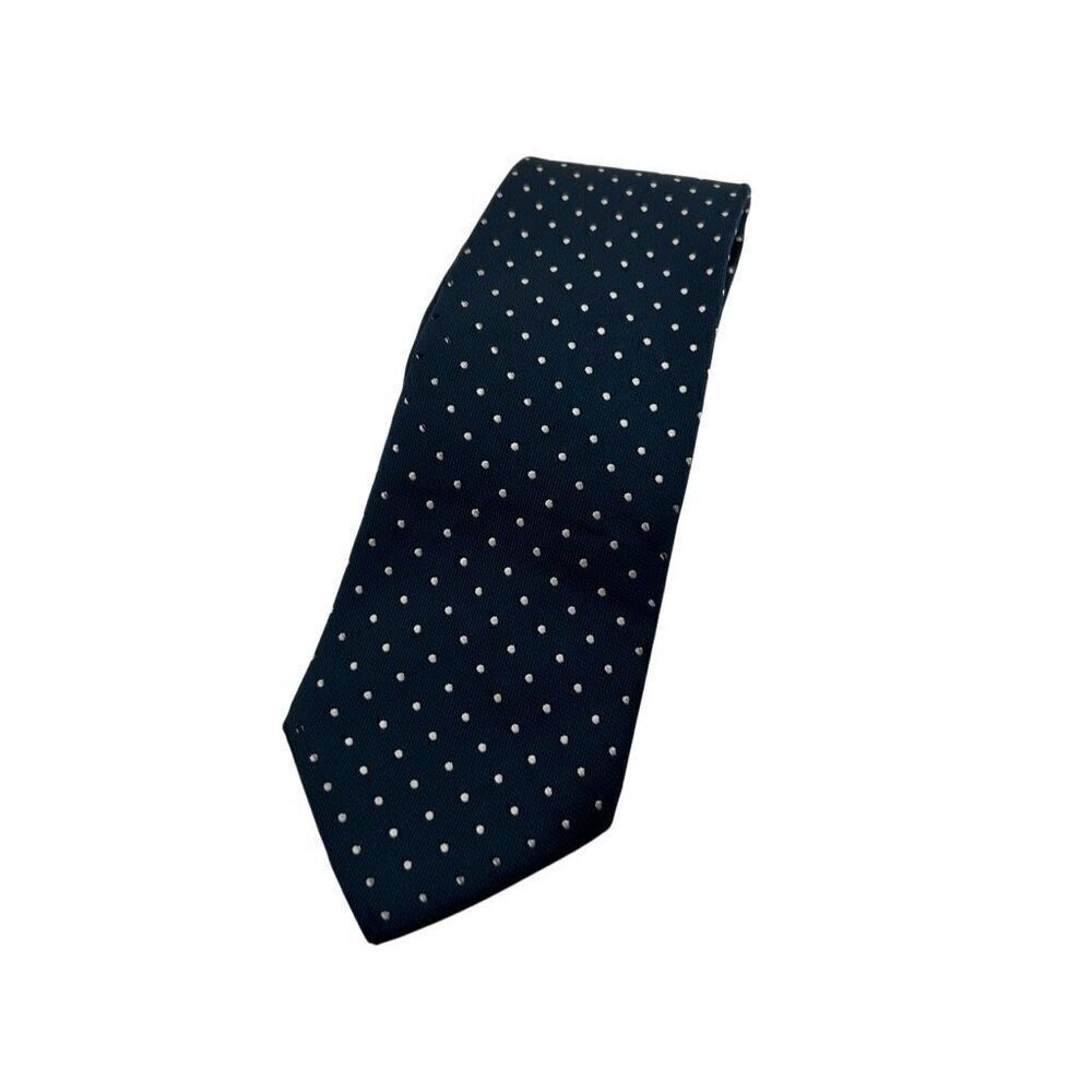 Lord & Taylor John Weitz Silk Tie Necktie Navy Blue and White Dot